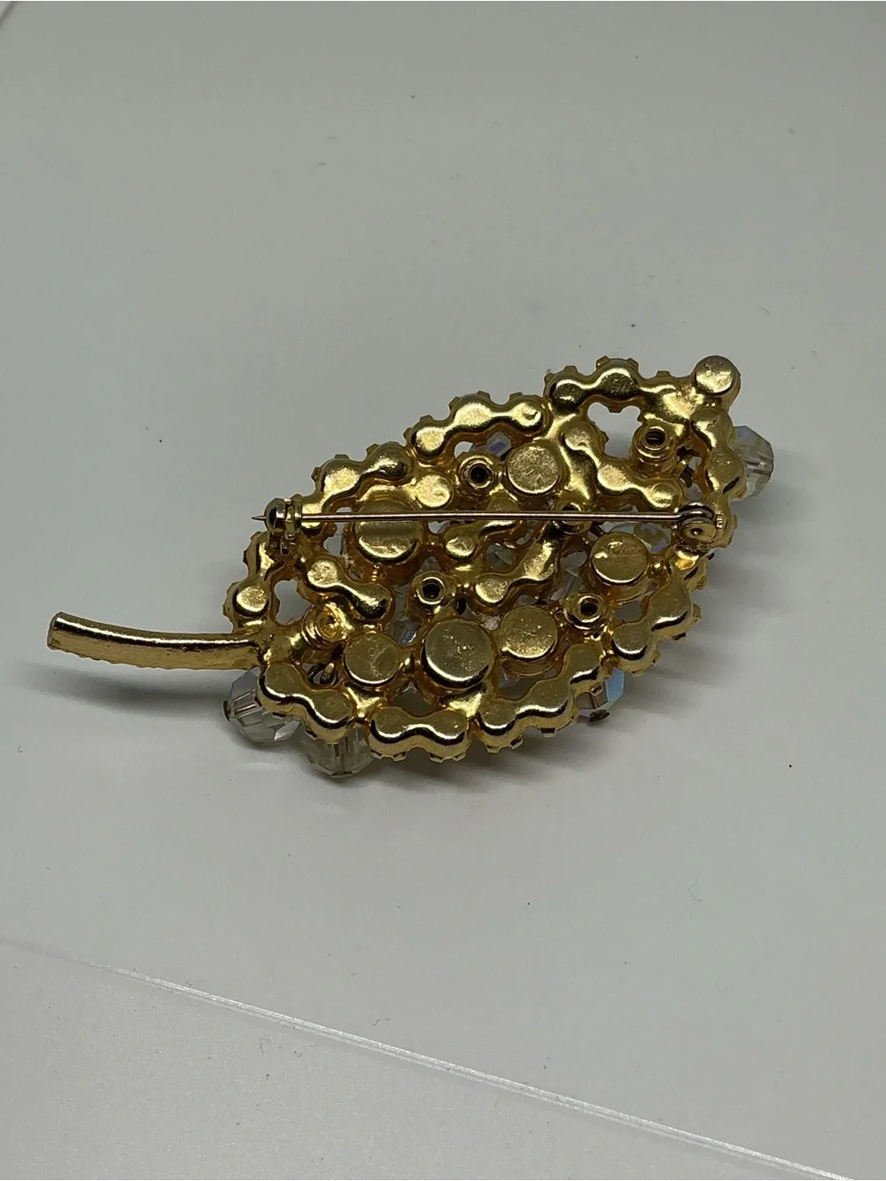 VTG Juliana AB Crystal Rhinestone Cha Cha Leaf Brooch Clip Earring Set Verified